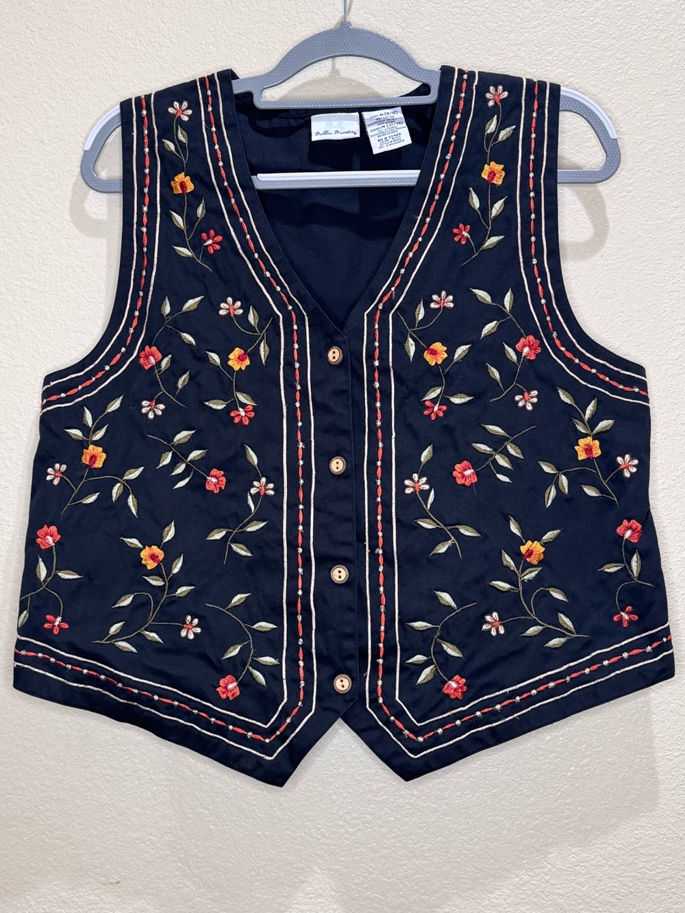 Vintage Bobbie Brooks Floral Embroidered Vest M Boho Cottagecore